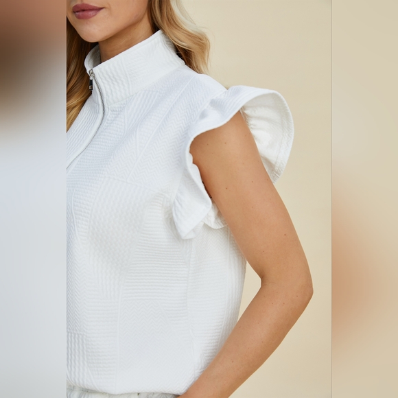 Double Take Full Size Texture Flounce Sleeve Top and Shorts Set - Picture 8 of 11